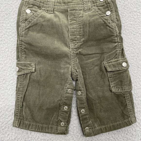 Old Navy Corduroy Bibs Baby 6/12 month Green Cargo Overalls Pockets Pants Unisex - Picture 3 of 11